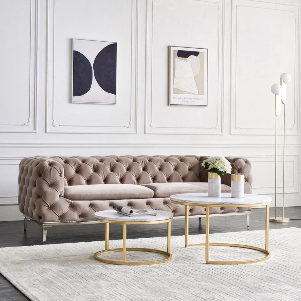 Modern Round Coffee Table Gold Metal  ampWhite Marble Accent Table with Set of 2   Contemporary   Coffee Table Sets   by Homary International Limited  Houzz