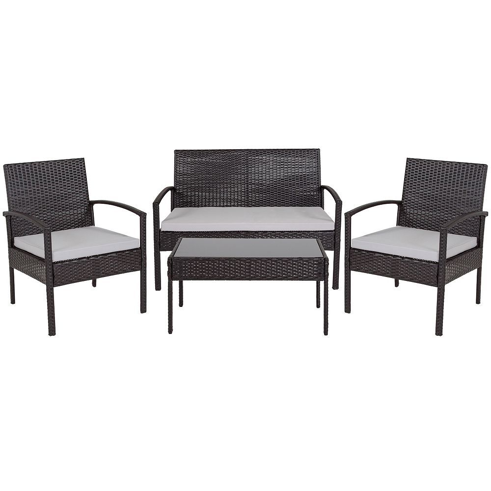 Flash Furniture Aransas Patio Loveseat， Chair and Coffee Table 4-piece Set