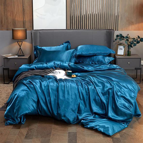 4PCS SUPER SOFT Luxury Silk Bedding Set£¨1 FLAT SHEET+1 QUILT COVER+ 2 PILLOWCASE)