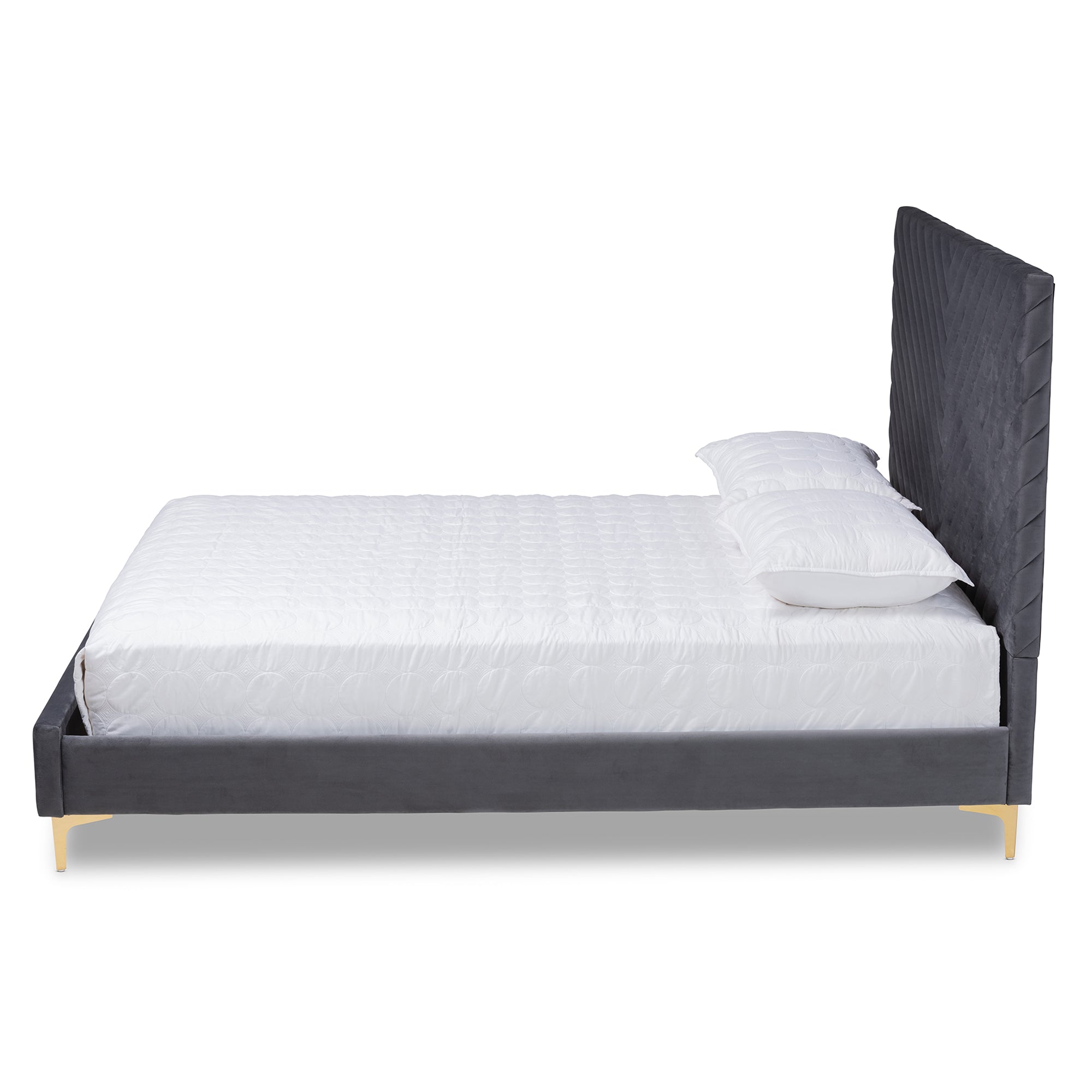 Baxton Studio Fabrico Contemporary Glam and Luxe Grey Velvet Fabric Upholstered and Gold Metal Full Size Platform Bed