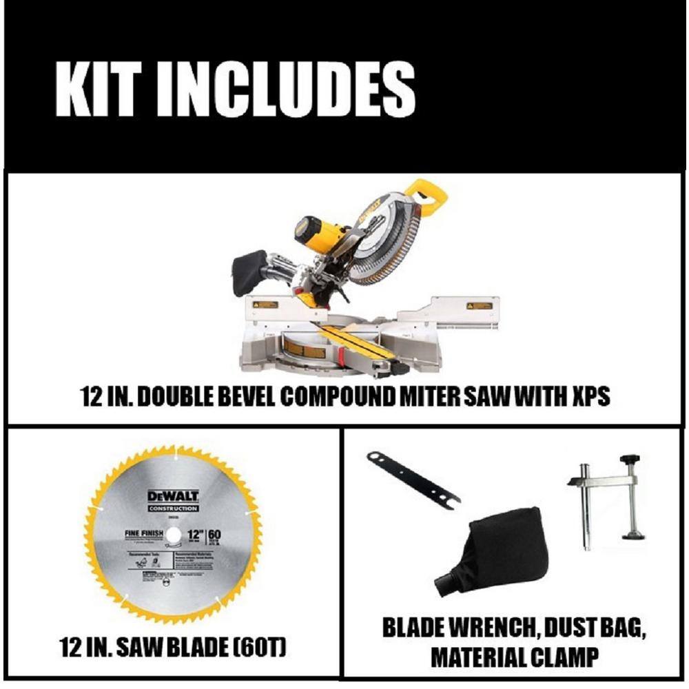 DW 15 Amp Corded 12 in. Double Bevel Sliding Compound Miter Saw with XPS technology Blade Wrench and Material Clamp DWS780