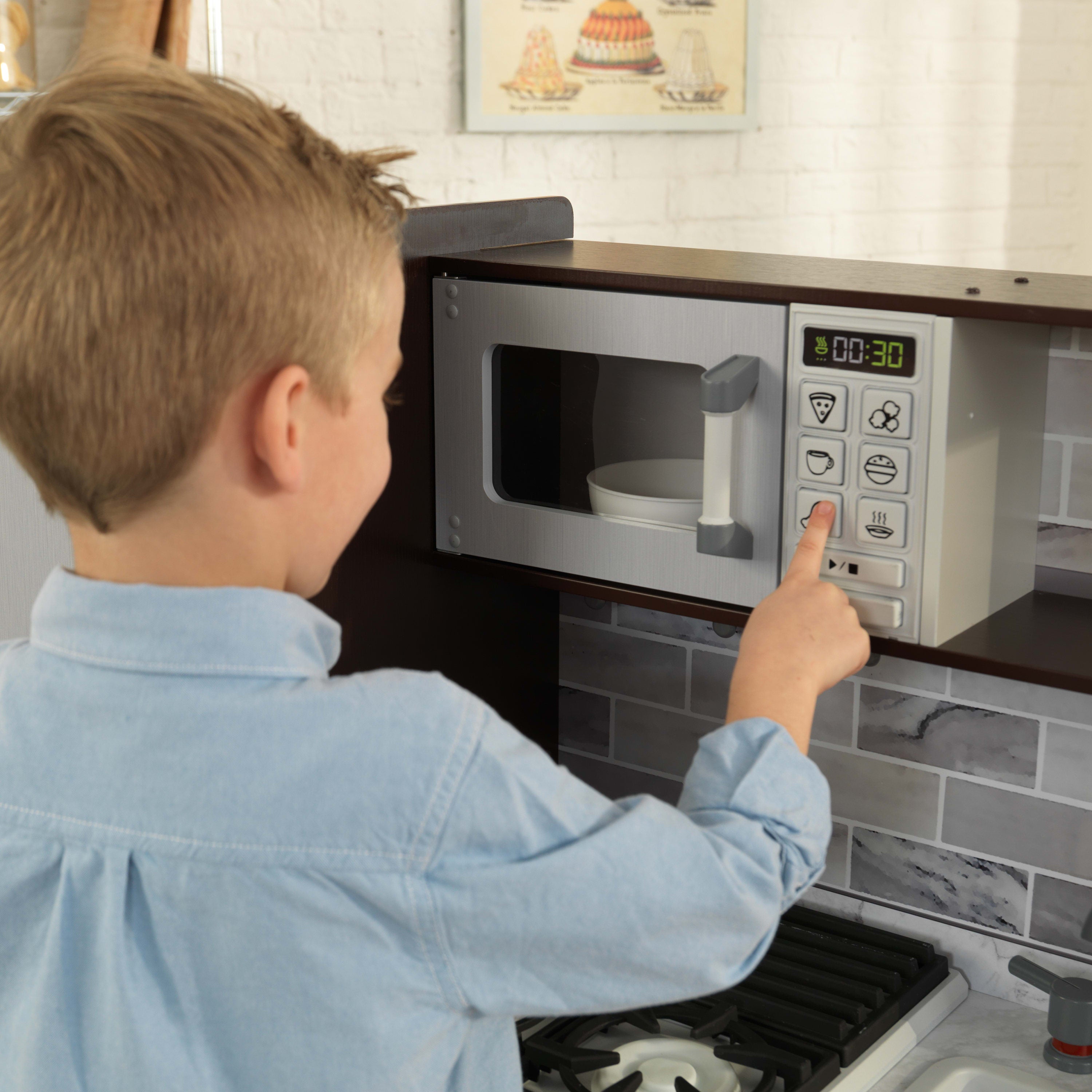 KidKraft Uptown Elite Espresso Play Kitchen with Lights and Sounds and Working Ice Maker