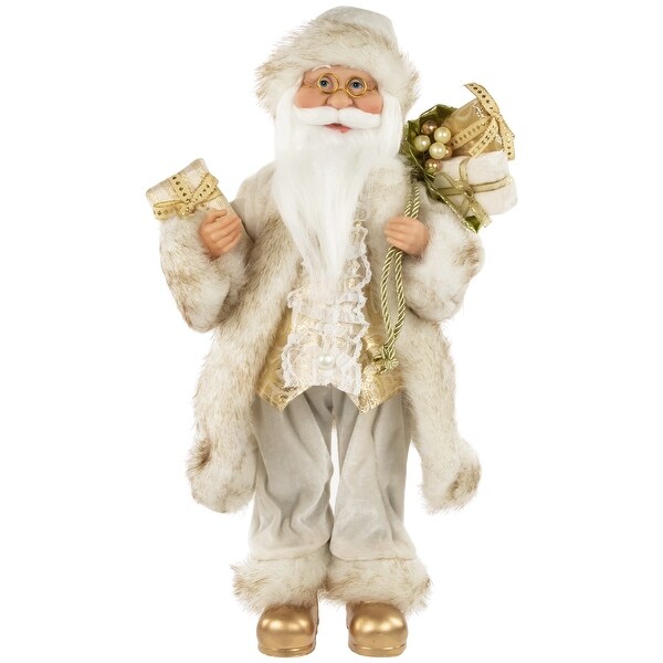 18 Ivory and Gold Santa Claus with Gift Bag Christmas Figure