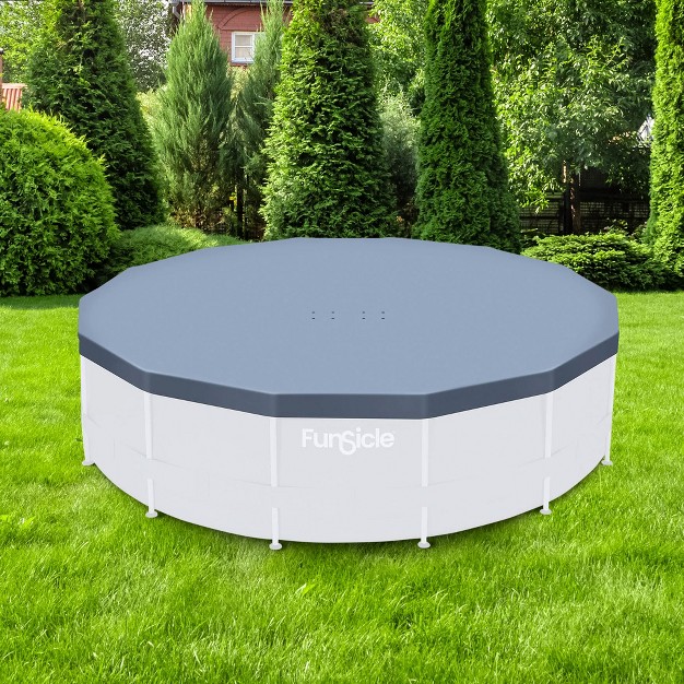 Funsicle 14 Foot Durable Round Pool Cover With Adjustable Drawstring For Oasis Activity Quickset And Above Ground Outdoor Swimming Pool Gray