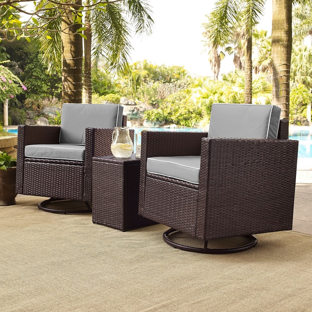 Palm Harbor 3 Piece Wicker Conversation Set With Gray Cushions