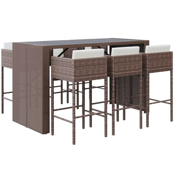 vidaXL 7 Piece Patio Bar Set with Cushions Brown Poly Rattan