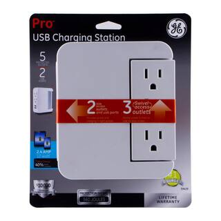 GE 5-Outlet 2 USB Swivel Side-Access Surge Protector Tap 39429