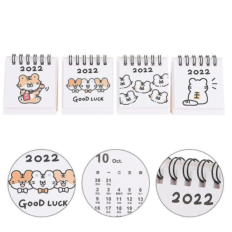 4 Pcs Portable 2022 Mini Calendar With Lovely Tiger Style For Desktop Office And Home