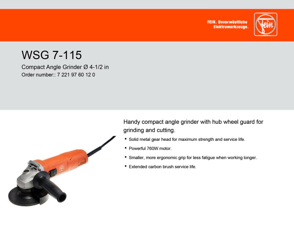 WSG7-115 4-1/2 In. Angle Grinder ;