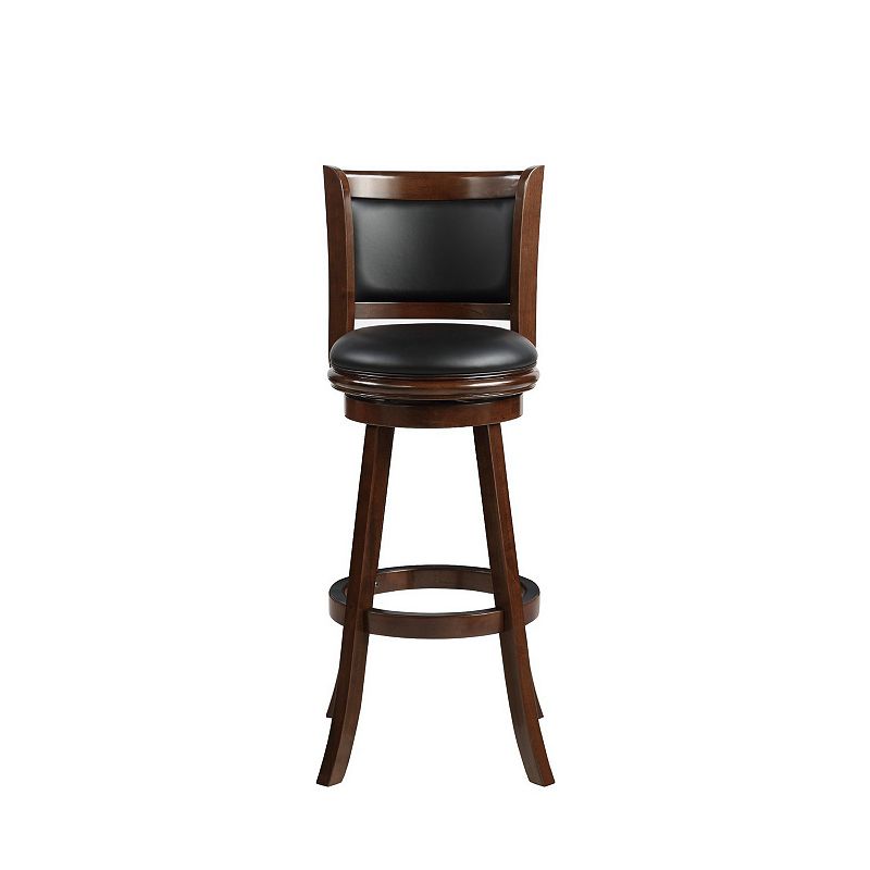 Pio 34 Inch Extra Tall Swivel Bar Stool， Wood， Faux Leather， Espresso Brown