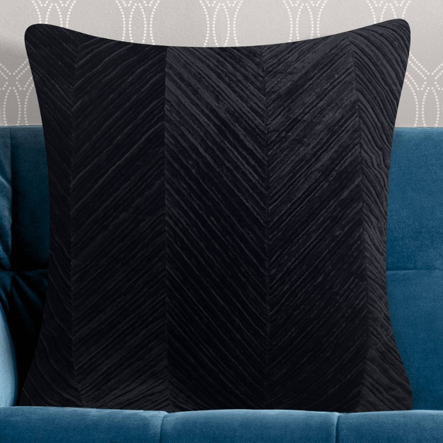 Chevron Velvet Throw Pillow Black Edie home