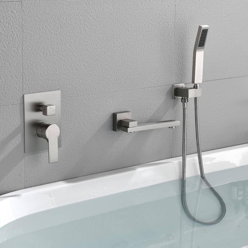 Miscool Forest Single-Handle Wall Mount Roman Tub Faucet with Swivel Tub Spout and Hand Shower in Brushed Nickel SHSMDH10C030BNL