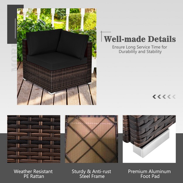 Tangkula 6pcs Wicker Patio Sectional Conversation Furniture Set With Coffee Table amp Seat Cushions Black