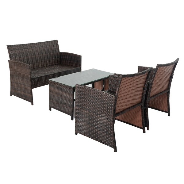 4 PCS Wicker Patio Conversation Set Sofas Glass Coffee Table - Overstock - 37372359