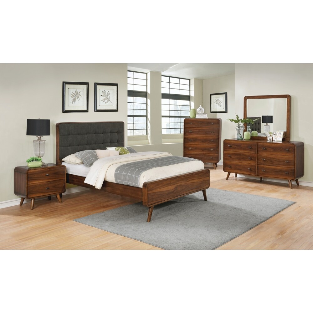 Coaster Furniture Robyn Dark Walnut 5 piece Upholstered Tufted Bedroom Set