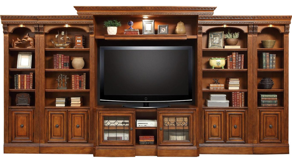 Parker House Huntington 6 Piece Entertainment Center in Pecan   2   Traditional   Entertainment Centers And Tv Stands   by Unlimited Furniture Group  Houzz