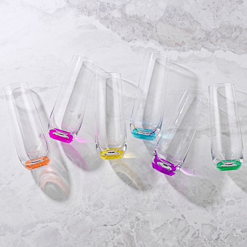 JoyJolt Hue 6-pc. Colored Stemless Champagne Flute Glass Set