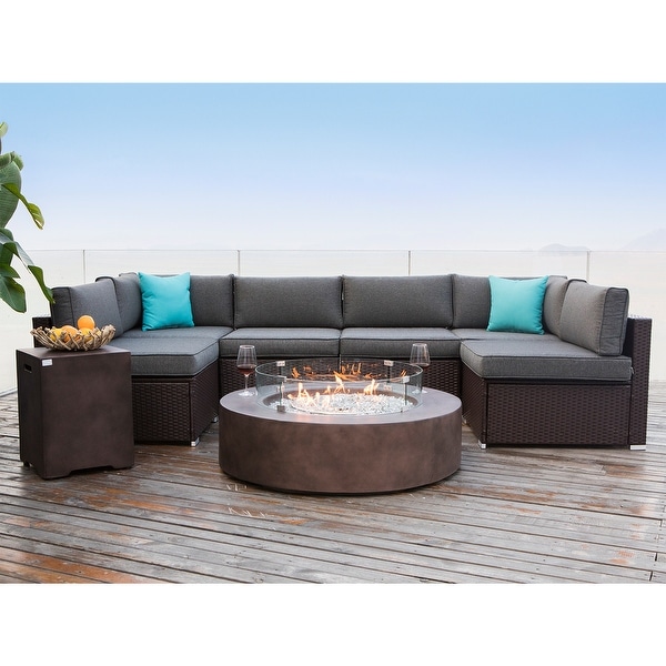 COSIEST 9piece Outdoor Patio Furniture Sectional Sofa Set w Fire Table Set