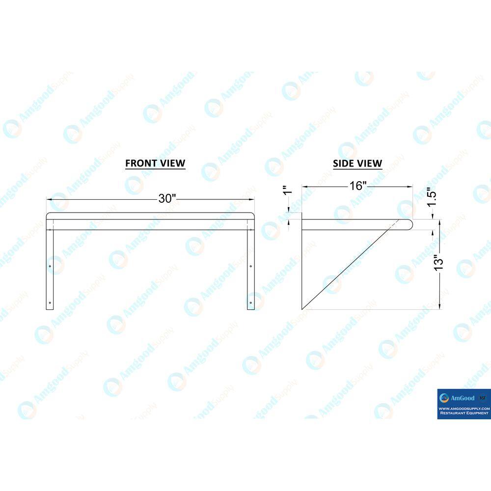 AMGOOD 16 in. x 30 in. Stainless Steel Wall Shelf. Kitchen Restaurant Garage Laundry Utility Room Metal Shelf with Brackets AMG WS-1630