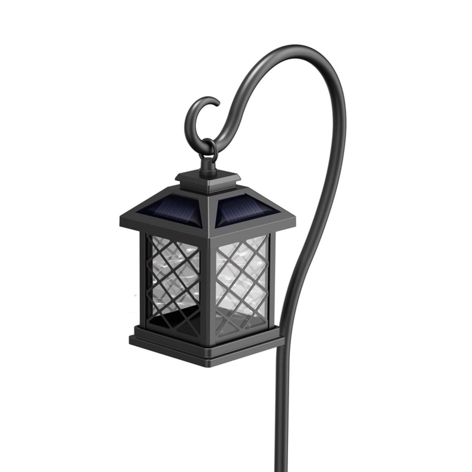 Feit 4 in. Solar Power Metal Square Coach Lantern Solar Lantern Black