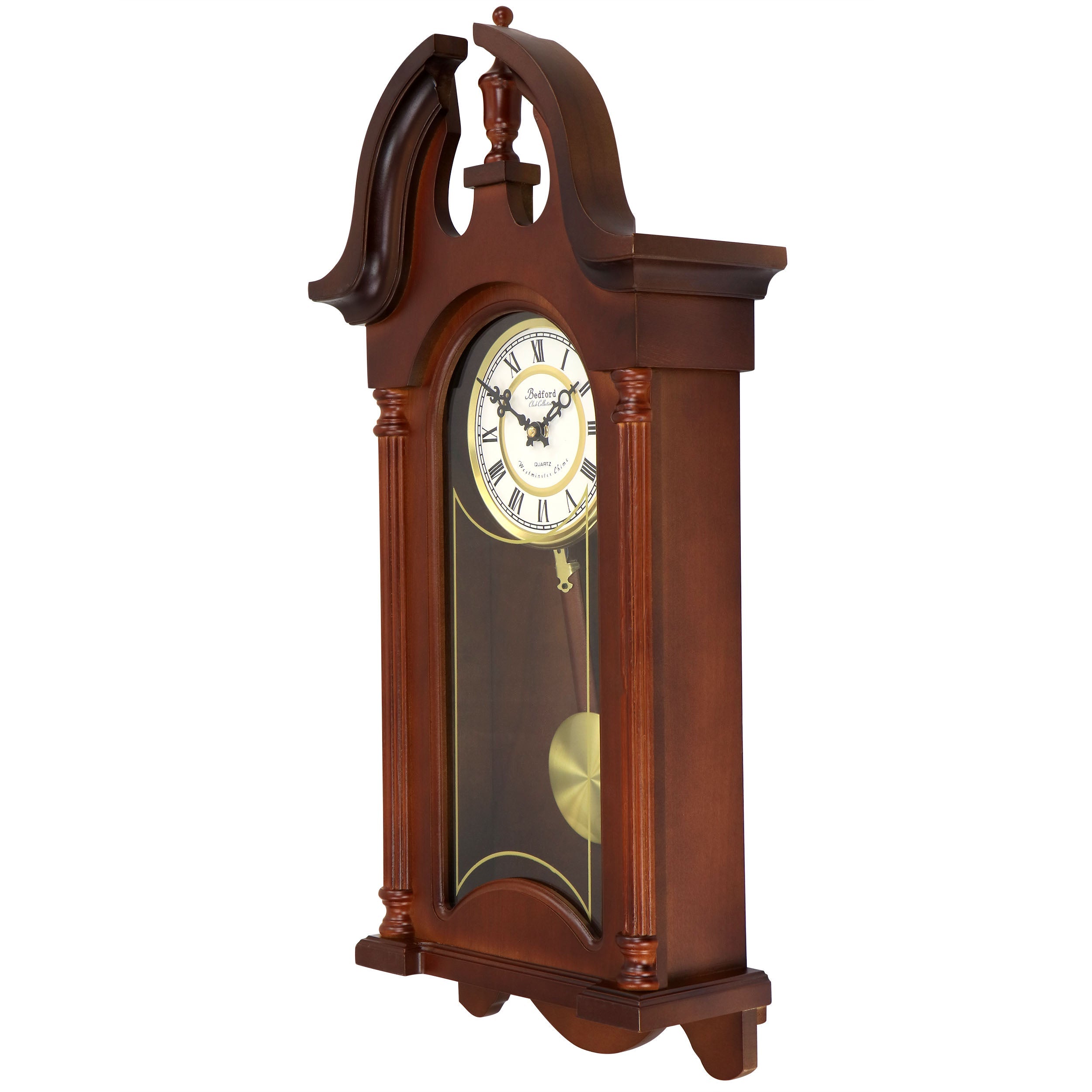 Bedford Clock Collection Delphine 27" Mahogany Brown Analog Chiming Pendulum Wall Clock