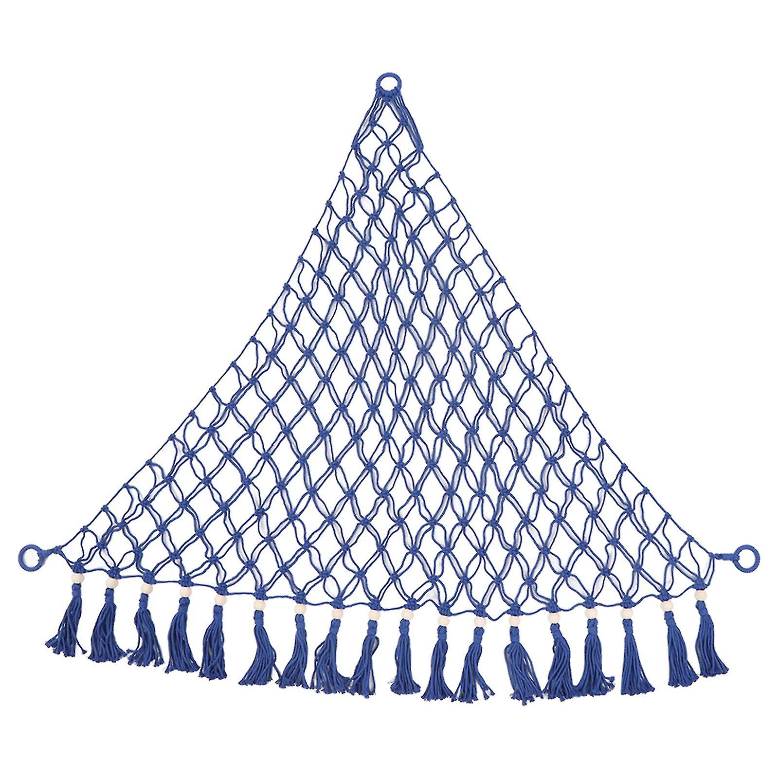 Toys Storage Hammock Woven Triangle Wooden Bead Tassel Stuffed Animal Hammock for Home Royal Blue