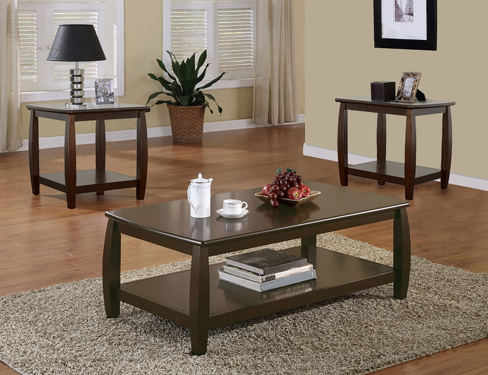 Dixon Rectangular Coffee Table With Lower Shelf Espresso   Modern   Coffee Tables   by Modon  Houzz