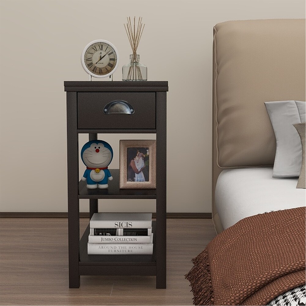 Narrow Side Table Bedside Cabinet w/ Flip Over Storage Cube