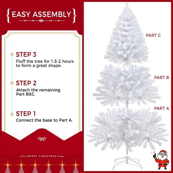 7.5ft Prelit Spruce Artificial Hinged Christmas Pine Tree Prelighted Xmas Tree with 550 Warm White Lights and 1354 Branch Tips