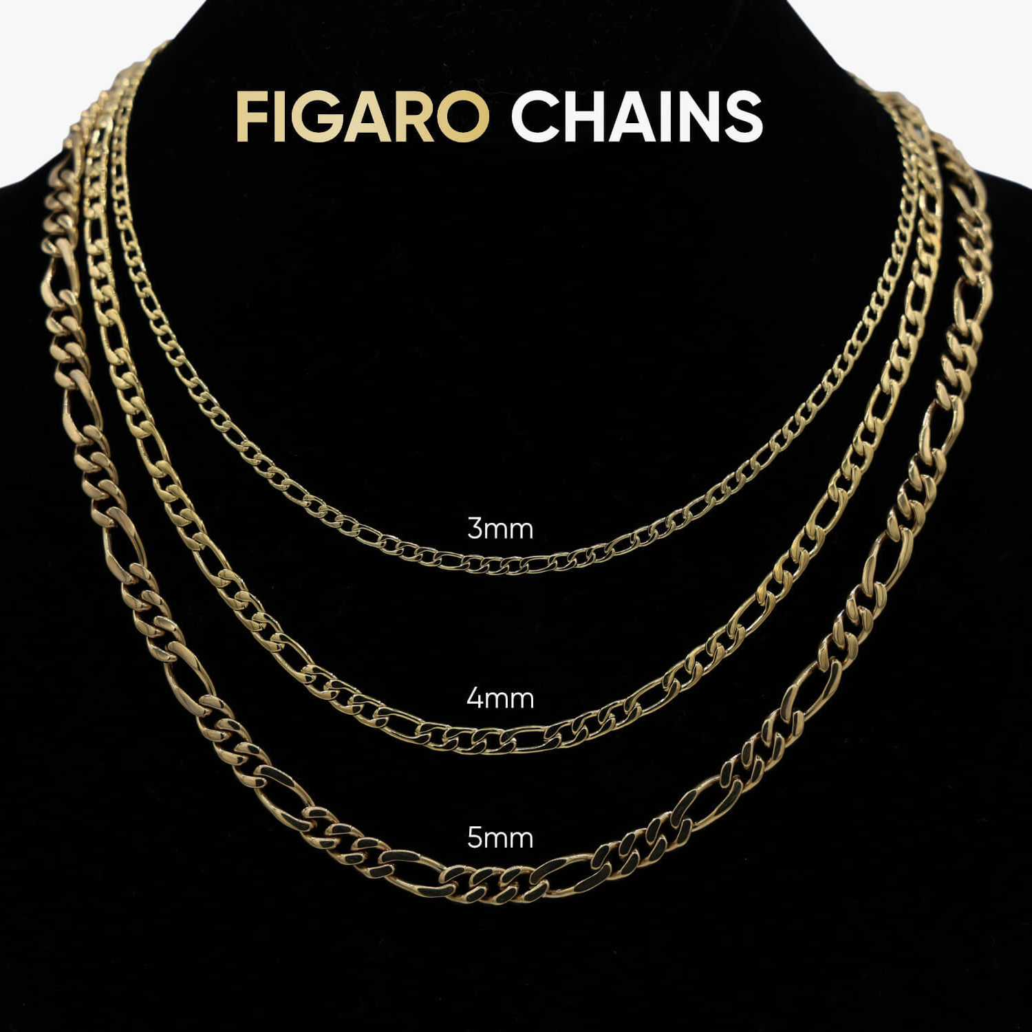 Figaro Link Chain in Yellow Gold - 4mm