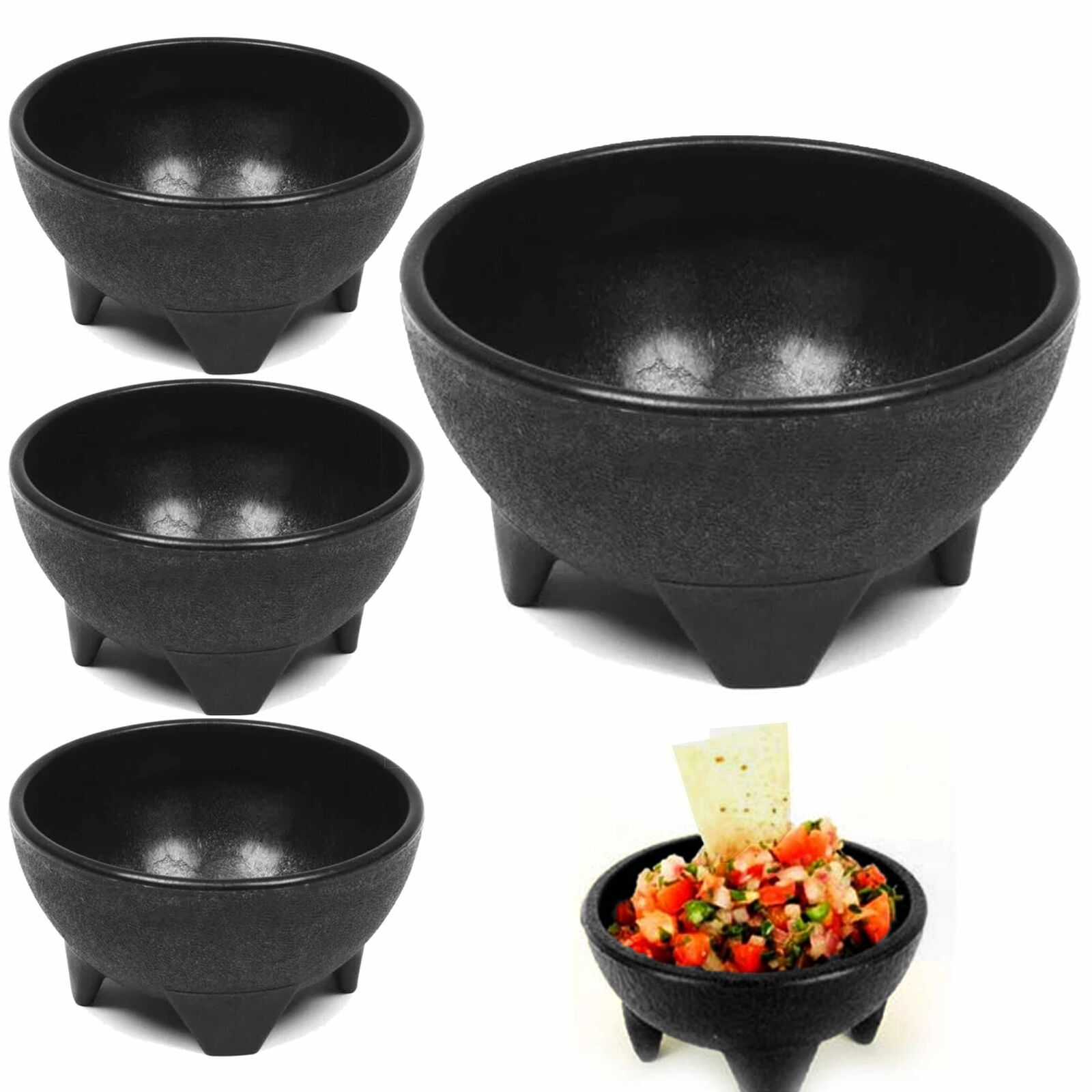 4PCS Salsa Bowl Set Plastic Mexican Molcajete Chips Guacamole Bowls Serving Dish