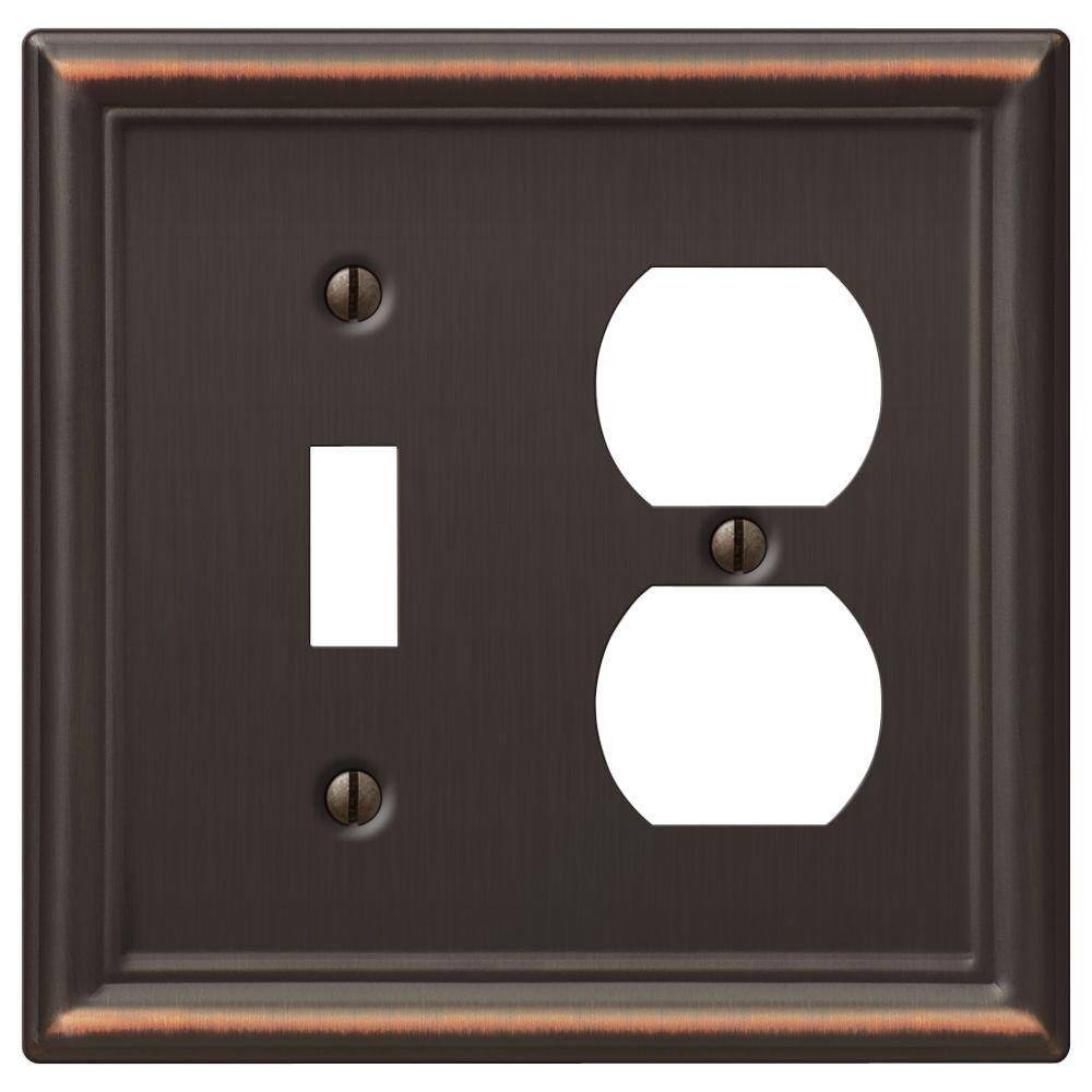 AMERELLE Ascher 2 Gang 1-Toggle and 1-Duplex Steel Wall Plate - Aged Bronze (2-Pack) 149TDDB-2