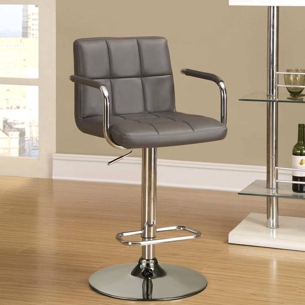 Modern Grey Leatherette Adjustable Swivel Stool with Chrome Pedestal Base