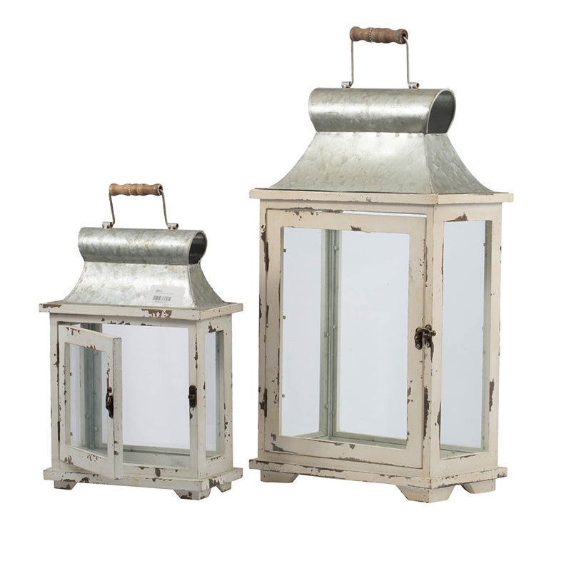 A and B Home AandB Home Evelyn Silver Metal Lanterns (Set of 2)