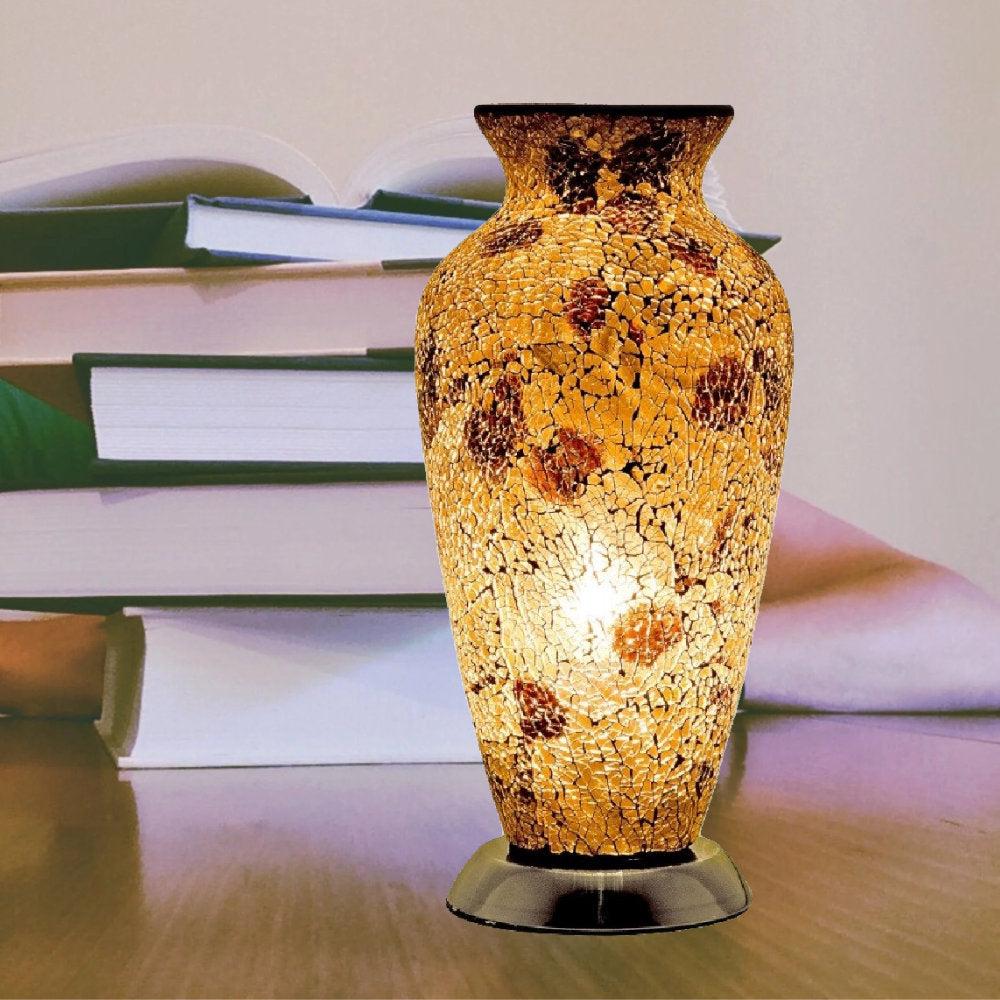 Britalia 880477 Autumn Gold Crackle Mosaic Glass Vintage Vase Table Lamp 38cm