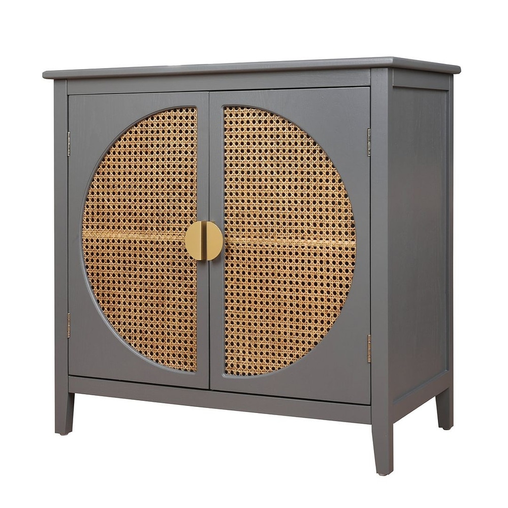 Woven Rattan Wicker Doors Accent Cabinet Sideboard