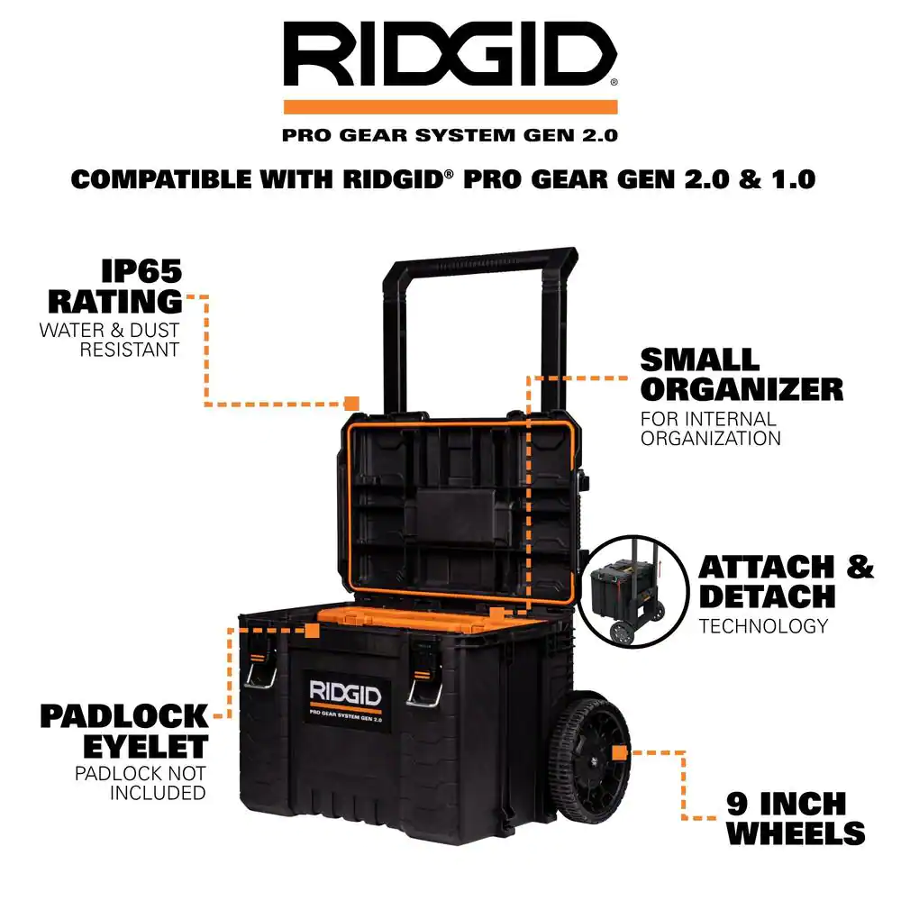 RIDGID 254065 2.0 Pro Gear System 25 in. All Terrain Rolling Tool Cart and Organizer Tool Box