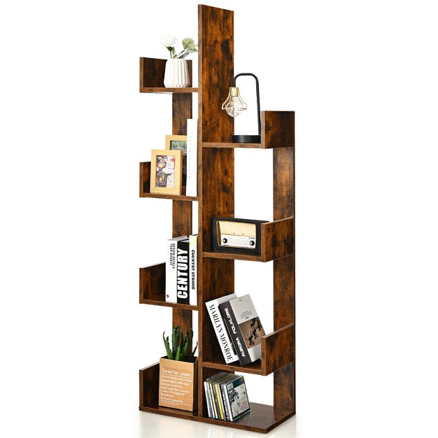 Tangkula 8 tier Modern Bookshelf Anti fall Tree Bookcase Storage Rack Suitable For Home amp Office Brown white black