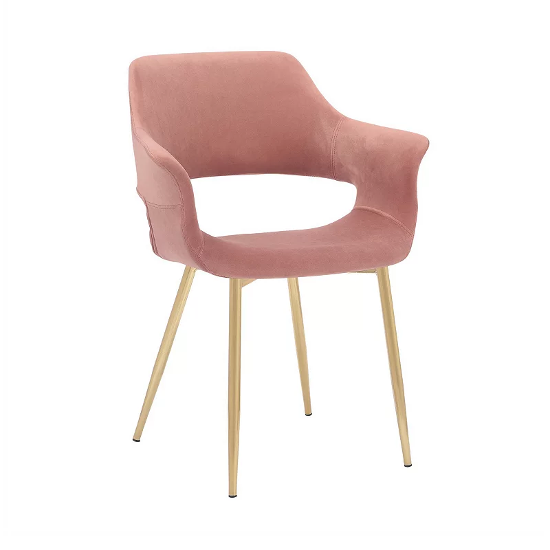 Dining Chair with Flared Curved Arms and Angled Metal Legs， Set of 2， Pink