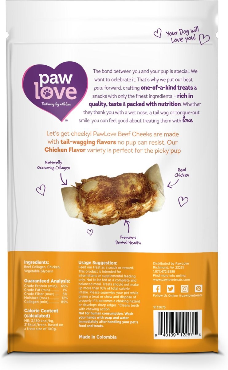 PawLove 5-in Chicken Wrapped Beef Collagen Cheeks Dog Treat