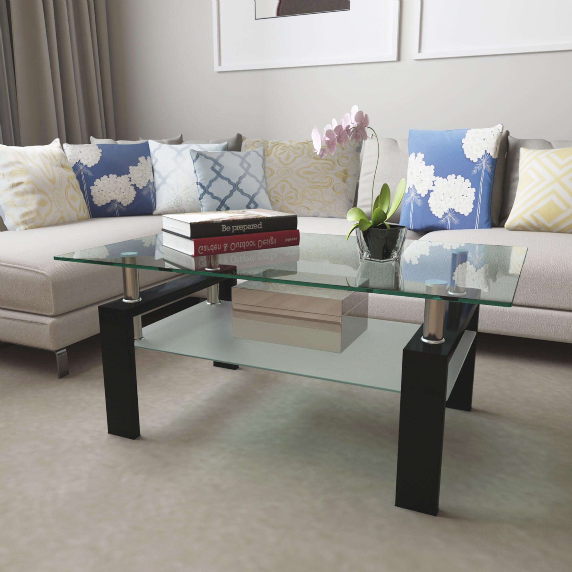 Modern Metal Frame Tempered Glass Coffee Table