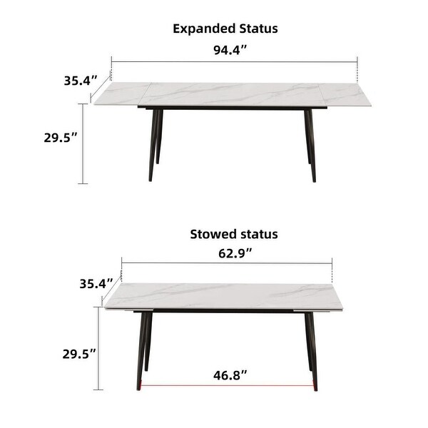 62.9in to 94.4in Outdoor Rectangular Sintered Stone Dining Table