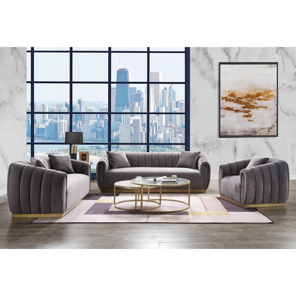 ACME Elchanon Sofa with 2 Pillows in Gray and Gold