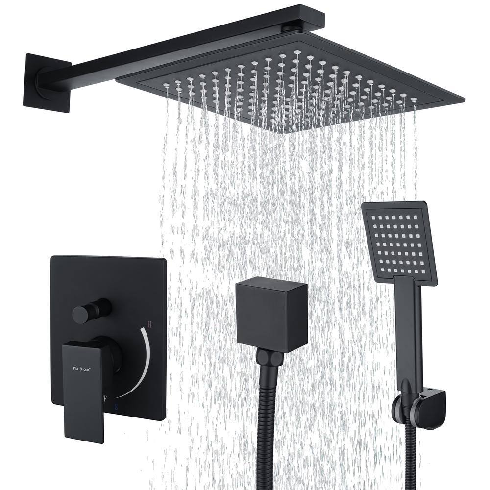 Pia Ricco 1-Spray Patterns 9 in. Wall Mount Square Dual Shower Heads High Pressure Shower Faucet in Matte Black (Valve Included) SHK-9101MB