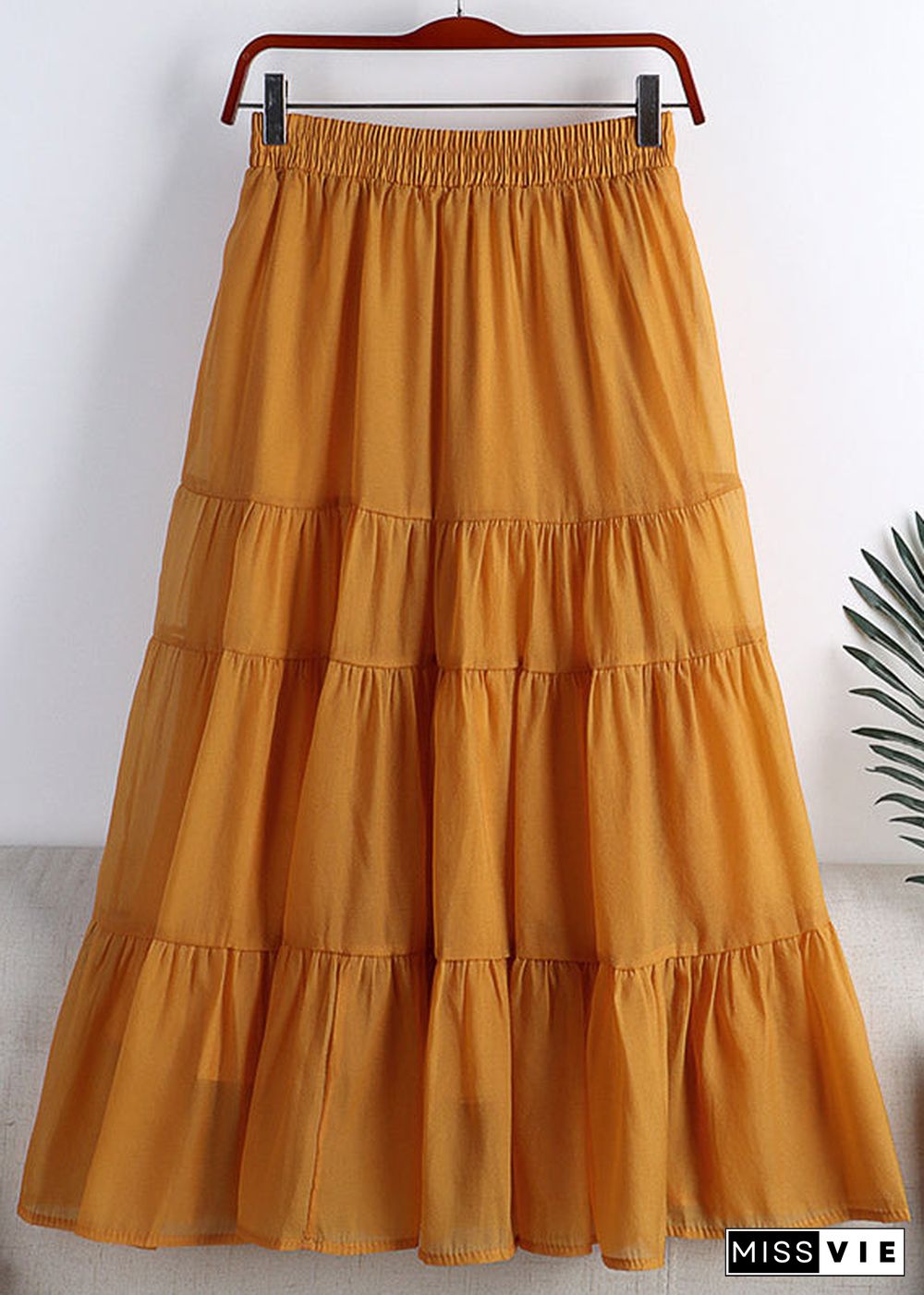 Orange Elastic Waist Tulle A Line Skirts Summer