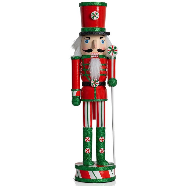 Ornativity Wooden Peppermint Christmas Nutcracker 15 In