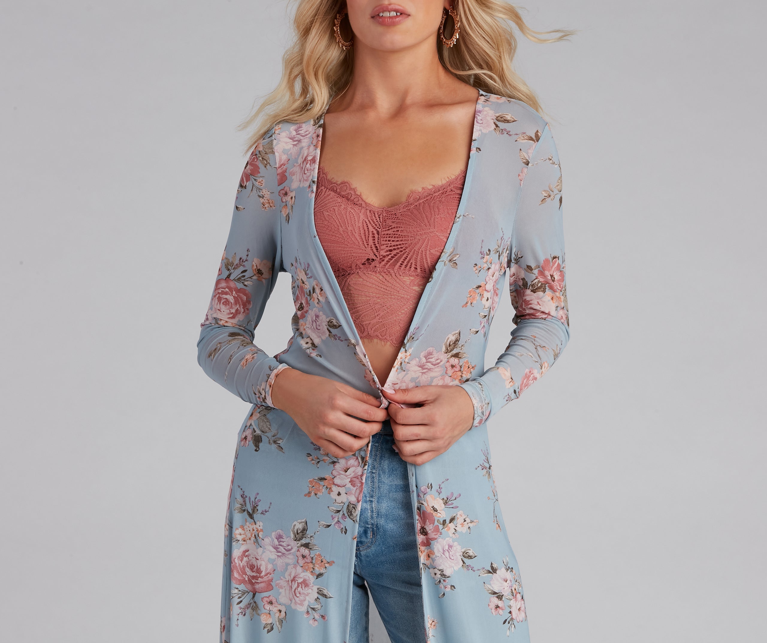 Spring Floral Long Sleeve Duster