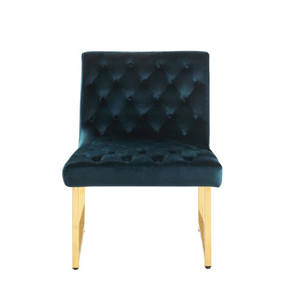 Chic Home Tatiana Tufted Velvet Upholstery Plush Cushion Brass Finished Accent Chair