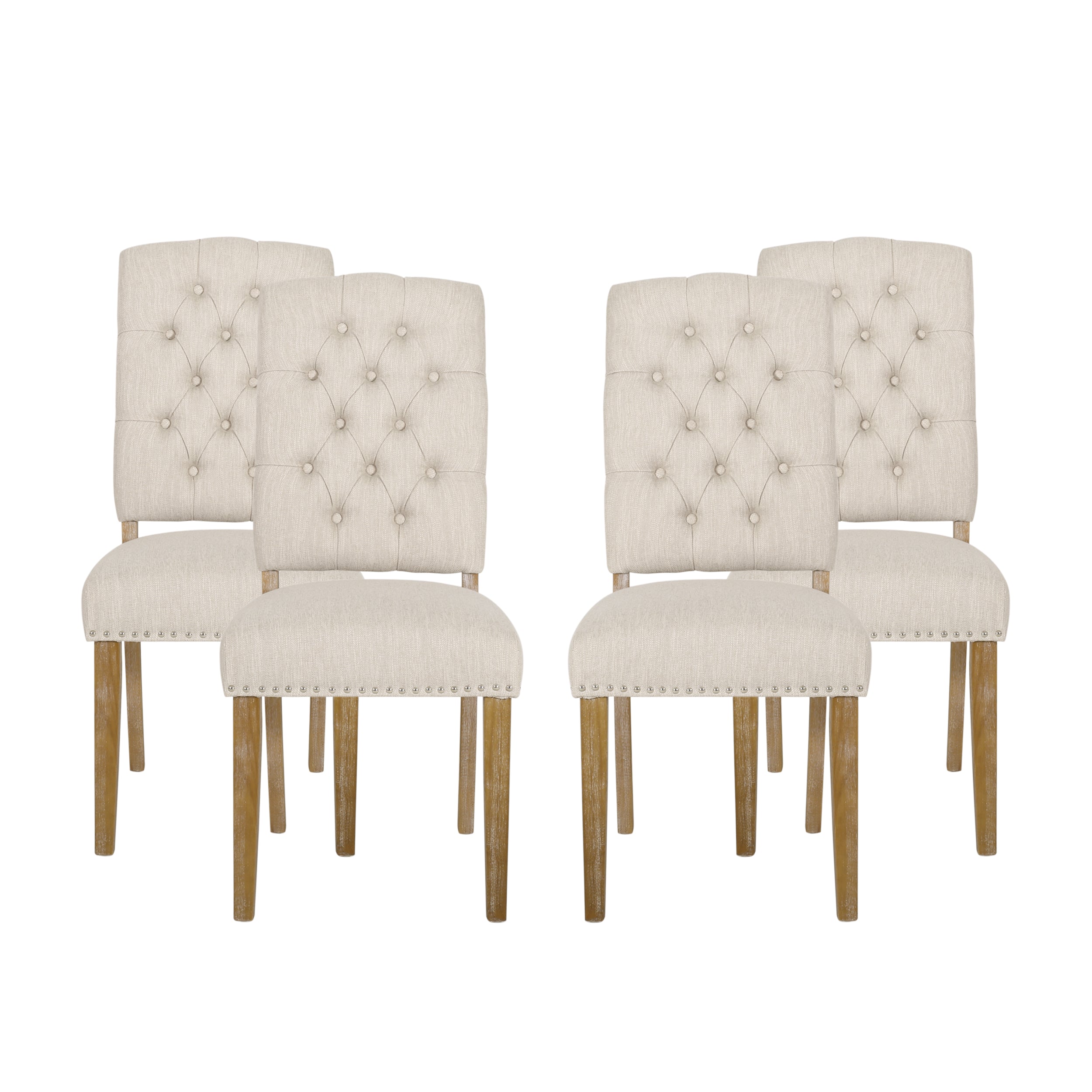 Frances Contemporary Fabric Tufted Dining Chairs with Nailhead Trim, Set of 4