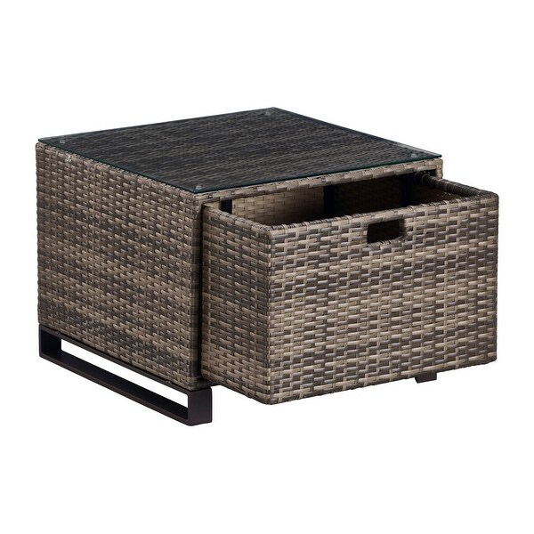 Tommy Hilfiger Oceanside Outdoor Side Table with Storage，Coastal Gray Wicker